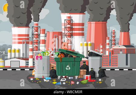 Plant smoking pipes. Garbage bin full of trash Stock Vector