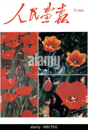 This cover of the China Pictorial issued in July 1993 features tulips. Stock Photo