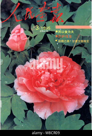 This cover of the China Pictorial issued in March 1995 features peonies. Stock Photo