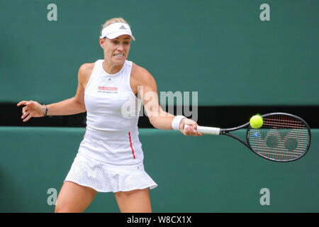 German tennis player Angelique Kerber playing forehand shot during 2019 Wimbledon Championships, London, England, United Kingdom Stock Photo