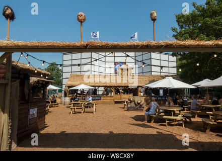 Entrance to Shakespeare's Rose Theatre and village food stalls York North Yorkshire England UK United Kingdom GB Great Britain Stock Photo