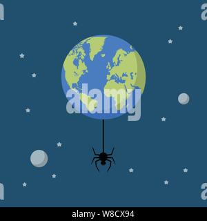 Planet earth with spider. Global network connection