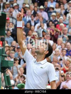 Novak Djokovic  Tennis - Wimbledon 2019 - Grand Slam ITF / ATP / WTA -  AELTC - London -  - Great Britain  - 14 July 2019. Stock Photo