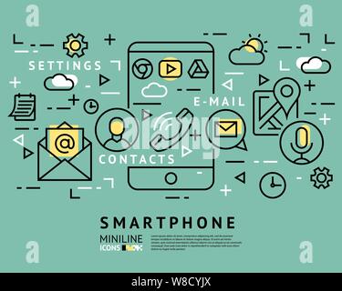 smart phone launcher black thin flat line digital vector illustration isolated on white Stock Vector