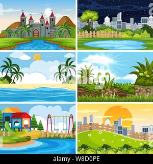 A set of outdoor scene including castle illustration Stock Vector Image ...