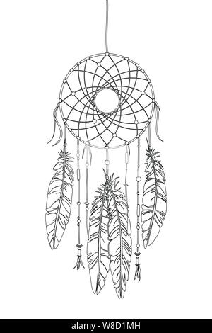 Dreamcatcher vector drawing outlined over white background Stock Vector