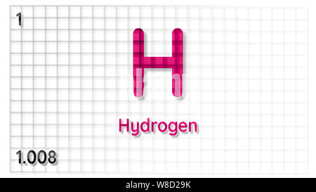 Hydrogen chemical element  atomic data and symbol illustration backdrop Stock Photo