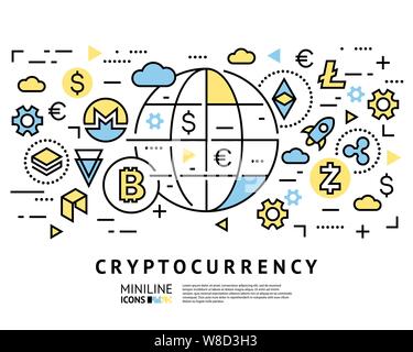 Crypto currency thin line color background icons isolated vector ...