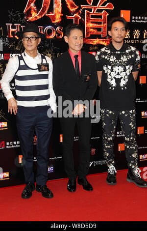 (From left) Hong Kong actors Nicky Cheung, Jacky Cheung and Taiwanese actor Chang Chen pose during the premiere for their new movie 'Helios' in Hong K Stock Photo