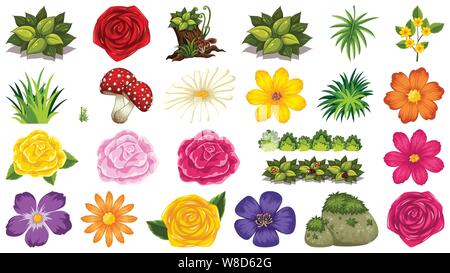 Set of isolated objects theme - flowers illustration Stock Vector