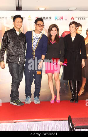 (From left) Hong Kong actors Julian Cheung, Francis Ng, TVB producer Virginia Lok and actress Charmaine Sheh pose during a celebration party for the m Stock Photo