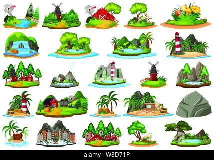 Set of isolated objects theme - landscapes illustration Stock Vector