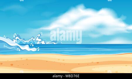 Landscape background design with big waves in the sea illustration Stock Vector