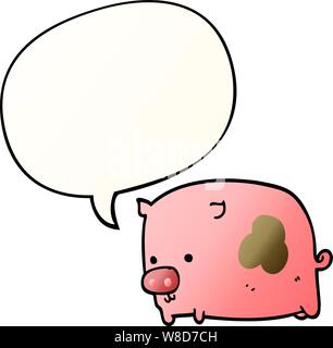 cartoon pig with speech bubble in smooth gradient style Stock Vector