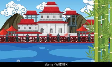 An outdoor scene with Asian castle illustration Stock Vector Image ...