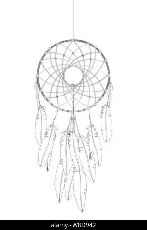 Dreamcatcher vector drawing outlined over white background Stock Vector