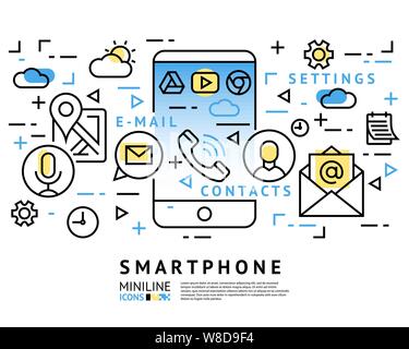 smart phone launcher black thin flat line digital vector illustration isolated on white Stock Vector