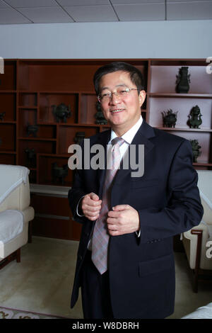 --FILE--Ren Jianxin, chairman of China National Chemical Corporation (ChemChina), also called SinoChem, is interviewed at the headquarters of ChemChin Stock Photo