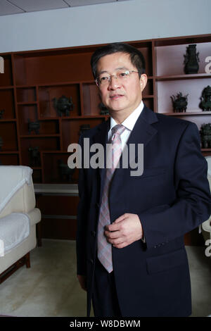 --FILE--Ren Jianxin, chairman of China National Chemical Corporation (ChemChina), also called SinoChem, is interviewed at the headquarters of ChemChin Stock Photo