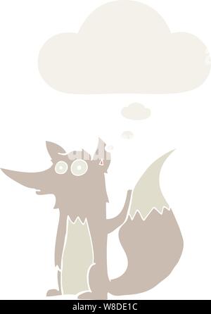 cartoon wolf with thought bubble in retro style Stock Vector