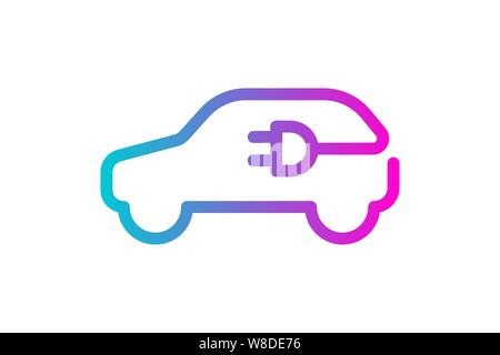 Electric car icon. Electrical cable plug charging gradient symbol. Eco friendly electric auto vehicle concept. Vector electricity illustration Stock Vector