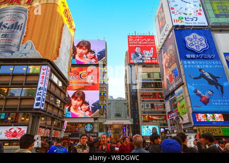 Osaka, Japan - 21 Nov 2018 - crowd people in Dotonbori, Namba Osaka area, Japan Stock Photo