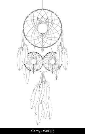 Dreamcatcher vector drawing outlined over white background Stock Vector