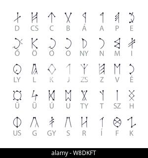 Szekler runic alphabet, Hungarian script over white background Stock Vector