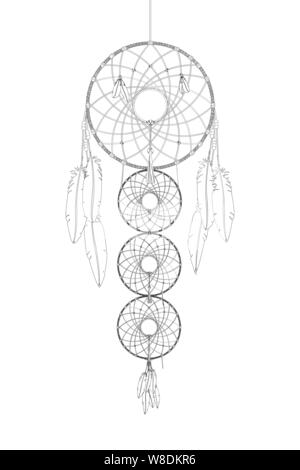Dreamcatcher vector drawing outlined over white background Stock Vector