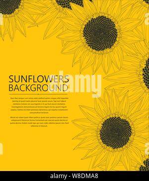 Sunflowers text card, vector illustration Stock Vector