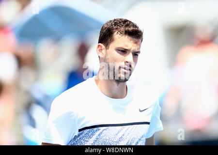 Grigor Dimitrov of Bulgaria is pictured in the men's singles third round match of the 2015 Australian Open tennis tournament against Marcos Baghdatis Stock Photo
