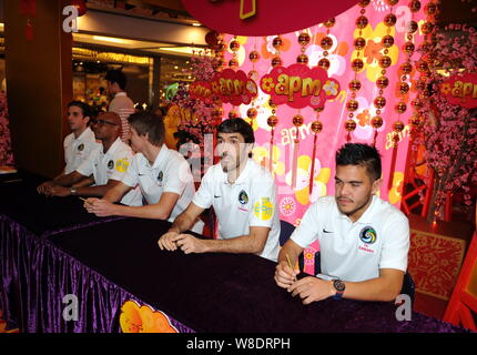 (From left) Carlos Mendes, Marcos Senna, Mads Stokkelien, Raul Gonzalez Blanco and Andres Flores of New York Cosmos attend a signing event in Hong Kon Stock Photo