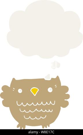 cartoon owl with thought bubble in retro style Stock Vector
