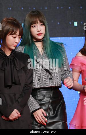 Members of South Korean girl group EXID arrive on the red carpet for the 2015 MelOn Music Awards in Seoul, South Korea, 7 November 2015. Stock Photo