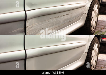 Photo of car dent repair before and after Stock Photo