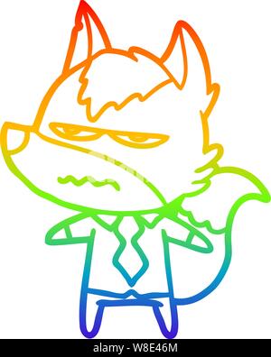 rainbow gradient line drawing of a cartoon annoyed wolf Stock Vector