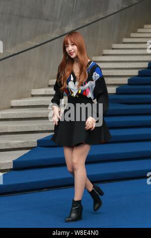 Ahn Hee-yeon, better known by her stage name Hani, of South Korean girl group EXID arrives for The Studio K fashion show during the HERA Seoul Fashion Stock Photo