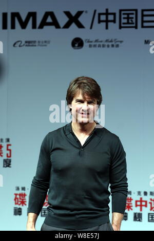 American actor Tom Cruise poses at a premiere event for his new movie 'Mission: Impossible ¨C Rogue Nation' in Shanghai, China, 6 September 2015. Stock Photo