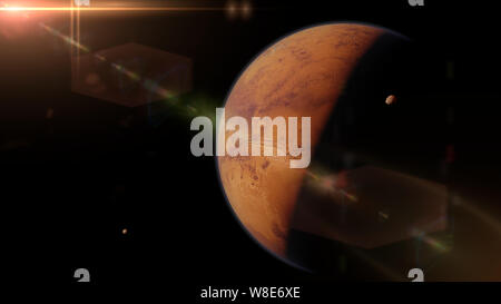 planet Mars, sunrise over the red planet (3d space render, elements of ...