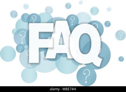 FAQ on blue semi-transparent bubbles with question marks vector illustration Stock Vector