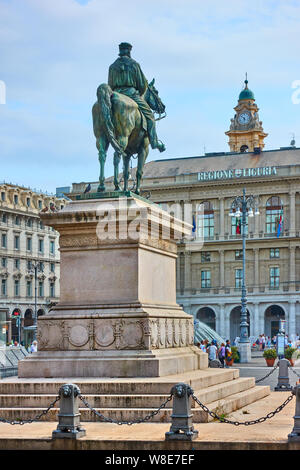 Genoa (Genova), Italy - July 6, 2019: Equestian statue of Giuseppe Garibaldi on De Ferrari square in Genoa Stock Photo