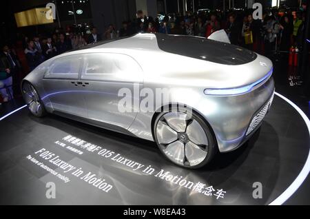 An F 015 Luxury in Motion concept car of Mercedes-Benz is on display during the 16th Shanghai International Automobile Industry Exhibition, also known Stock Photo