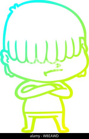 cold gradient line drawing of a cartoon boy with untidy hair Stock Vector