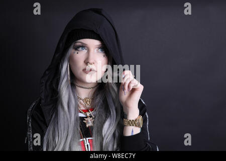 Young woman in Cyber Goth costume at Whitby Gothic Festival Stock Photo ...