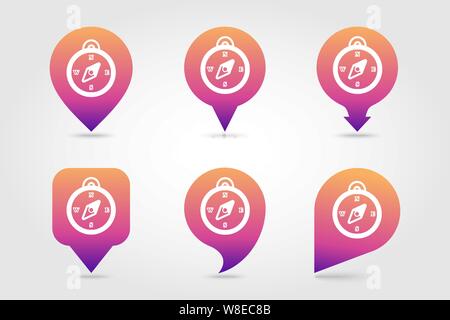 Compass vector pin map icon. Map pointer. Summer Map markers. Holiday. Summertime, eps 10 Stock Vector
