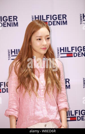 Singer and actress Goo Ha-ra, also known as Koo Ha-ra, of South Korean girl group Kara, poses at a signing event for Tommy Hilfiger Denim in Seoul, So Stock Photo