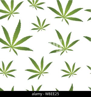 seamless pattern green cannabis leaves on white background vector illustration EPS10 Stock Vector