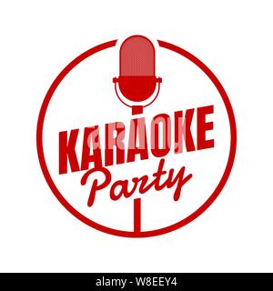 Karaoke sing party night live show open mike sign. Vintage microphone in red circle. Retro mic vector music nightlife event illustration for music poster Stock Vector