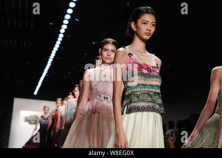Models display new creations at the Fashion Shenzhen fashion show during the New York Fashion Week Spring/Summer 2016 in New York, US, 13 September 20 Stock Photo
