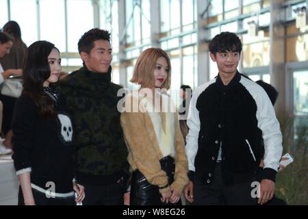 (From left) Chinese actress Tang Yan, actor Dou Xiao, Choi Soo-young (Sooyoung) of South Korean girl group Girls' Generation and Choi Min-ho (Minho) o Stock Photo